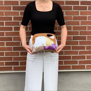 Handmade Genuine Leather Abstract Printed Bag Wooden Frame Clutch/Crossbody